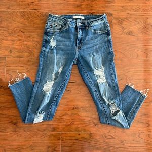 COPY - Kancan Mid Rise Ankle Cut Distressed Skinny Jeans